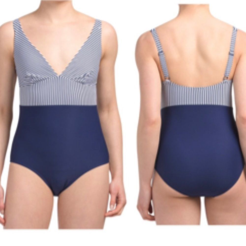 Nip Tuck Swim Sorrento Karen One Piece Swim Suit Navy and White Sz 4.